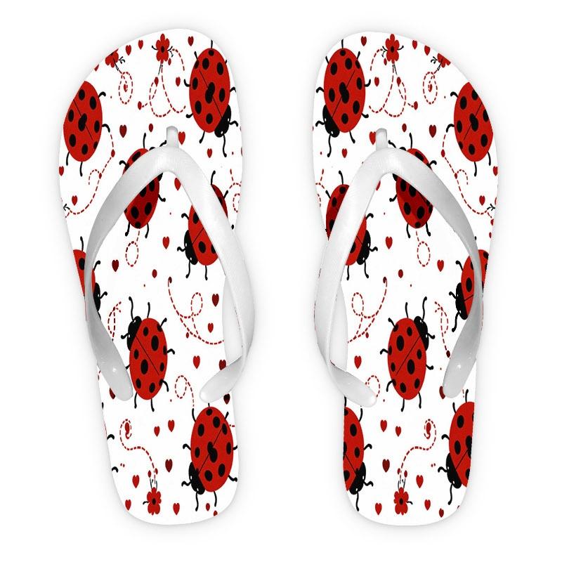 Women's Flip - Flops, Cute Ladybug & Heart Pattern, Multiple Colors & Sizes Available, Comfortable Casual Sandals for Daily Wear, Stylish Summer Footwear with Playful Design, Women Shoes