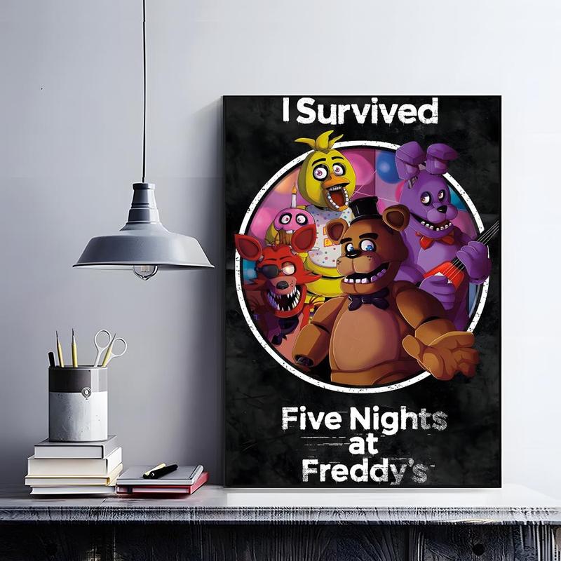 Iconic Horror Survival Game Franchise F-Five Nights at Freddy's Poster HD self-adhesive fade-proof waterproof wrinkle-resistant poster stickers Wall Art suitable for living room bedroom dormitory cafe bar background decoration wallpaper and gifts