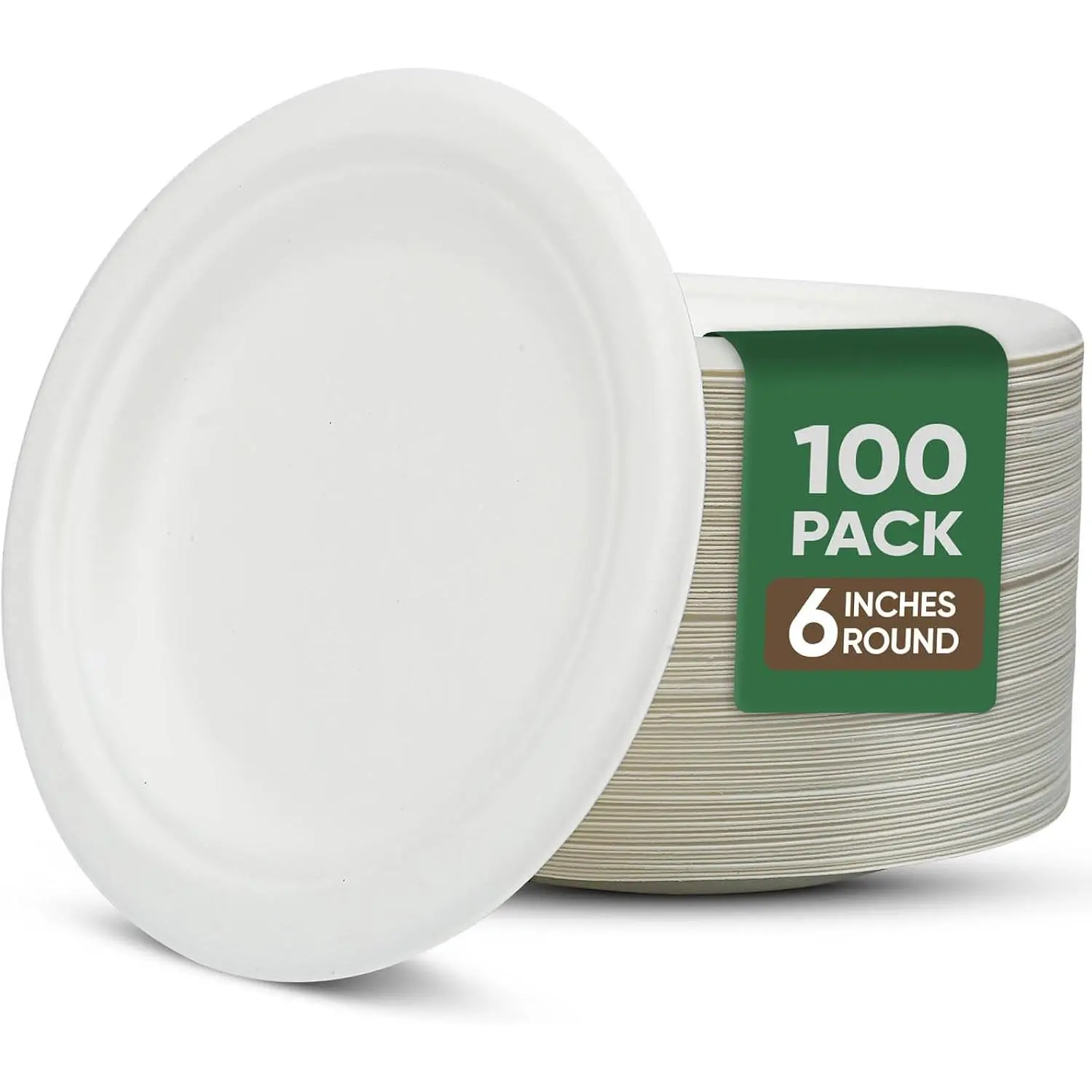 Small Dessert Paper Plates 6 inch,  Compostable,100 Pack | Paper Plates 6 Inch, 100 Pack ,Disposable , Compostable, Water & Oil Proof Dessert Plates, Microwavable , for Party ,White