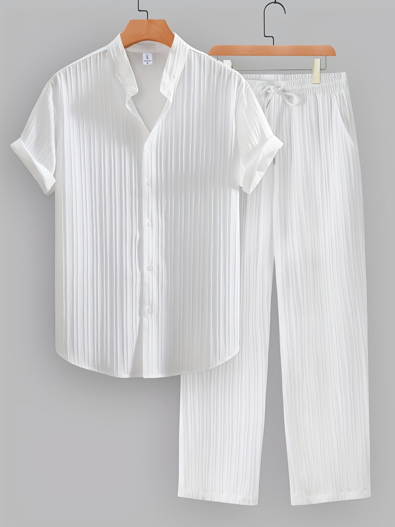 Men's Plain Short Sleeve Top & Pants Pyjama, Casual Comfy Top & Trousers Pj Set, Men's Sleepwear Pajamas for Summer, Casual Pajamas Outfit