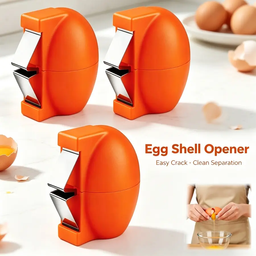 Egg Shell Opener, Upgraded Multifunctional Peeler Shell Remover for Raw and Hard Boiled Eggs, Boiled Egg Cracking Tool, Stainless Steel Egg Cracker Shell Opener Egg Cracker Tool for Home Kitchen (Orange, 3 Pcs)