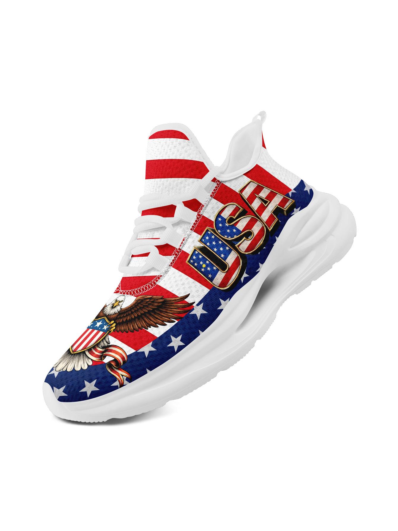 Men's Bold US Eagle Graphic Sports Shoes, Breathable Lightweight Athletic Blade Sneakers, Comfortable Plus Size Casual Footwear
