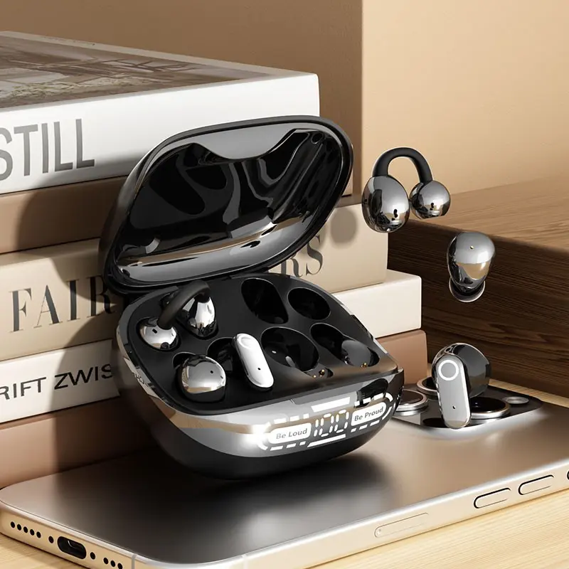 New 2026 3-in-1 wireless Bluetooth headset: the charging case doubles as a power bank for your phone. Features ultra-long battery life, dual wearing modes (ear-clip and in-ear), three ear tip options, and a unisex design. Clip on earphones
