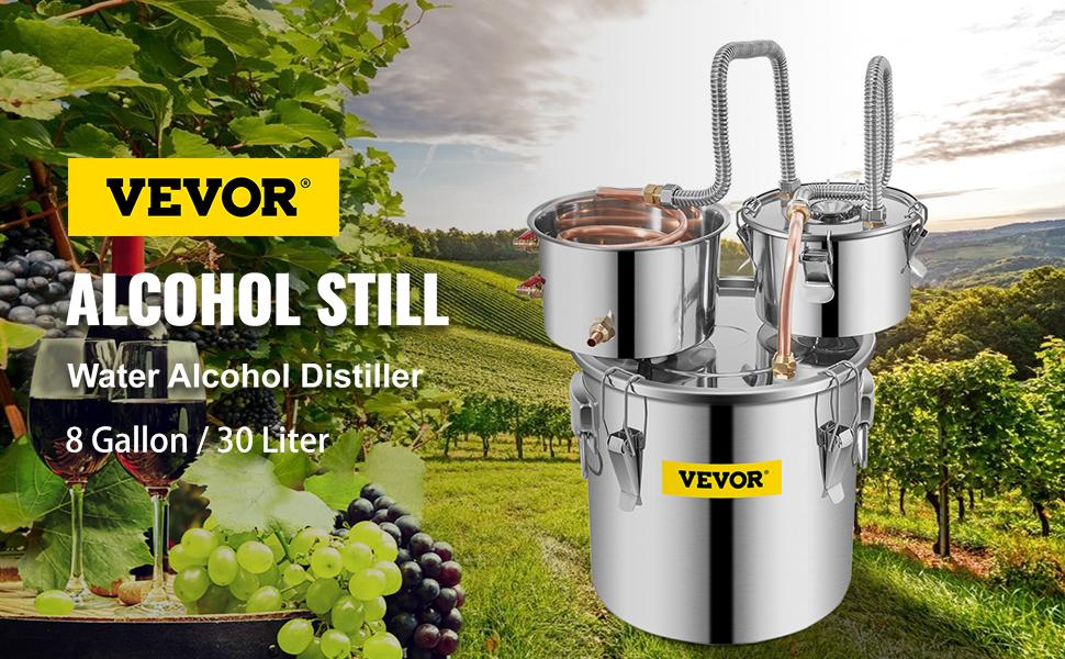 VEVOR Moonshine Still Stainless Steel Water Alcohol Distiller Copper Tube With Circulating Pump Home Brewing Kit Build-in Thermometer for DIY Whisky Wine Brandy Spirits