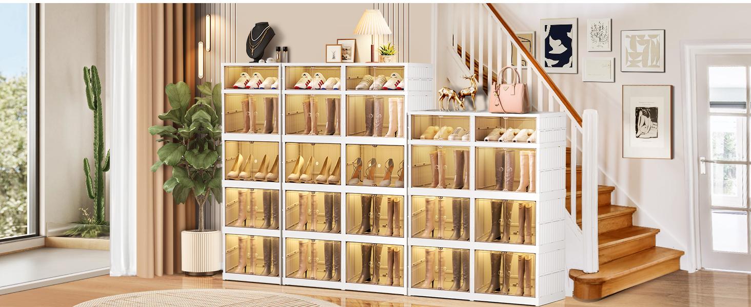 Lingrong 9-Tier Foldable Shoe Rack Organizer for Closet Plastic Shoe Shelf Collapsible Shoes Storage Box Clear Shoe Boxes Stackable