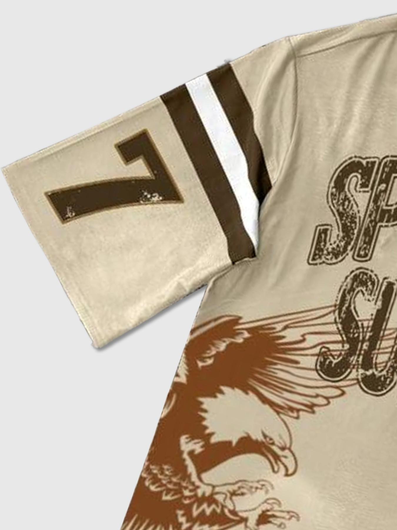 American Vintage Splendid Summer Eagle Print Short Sleeve T-Shirt, Men's Loose Oversize Football Sleeve Top, Street Style Fitted Tee