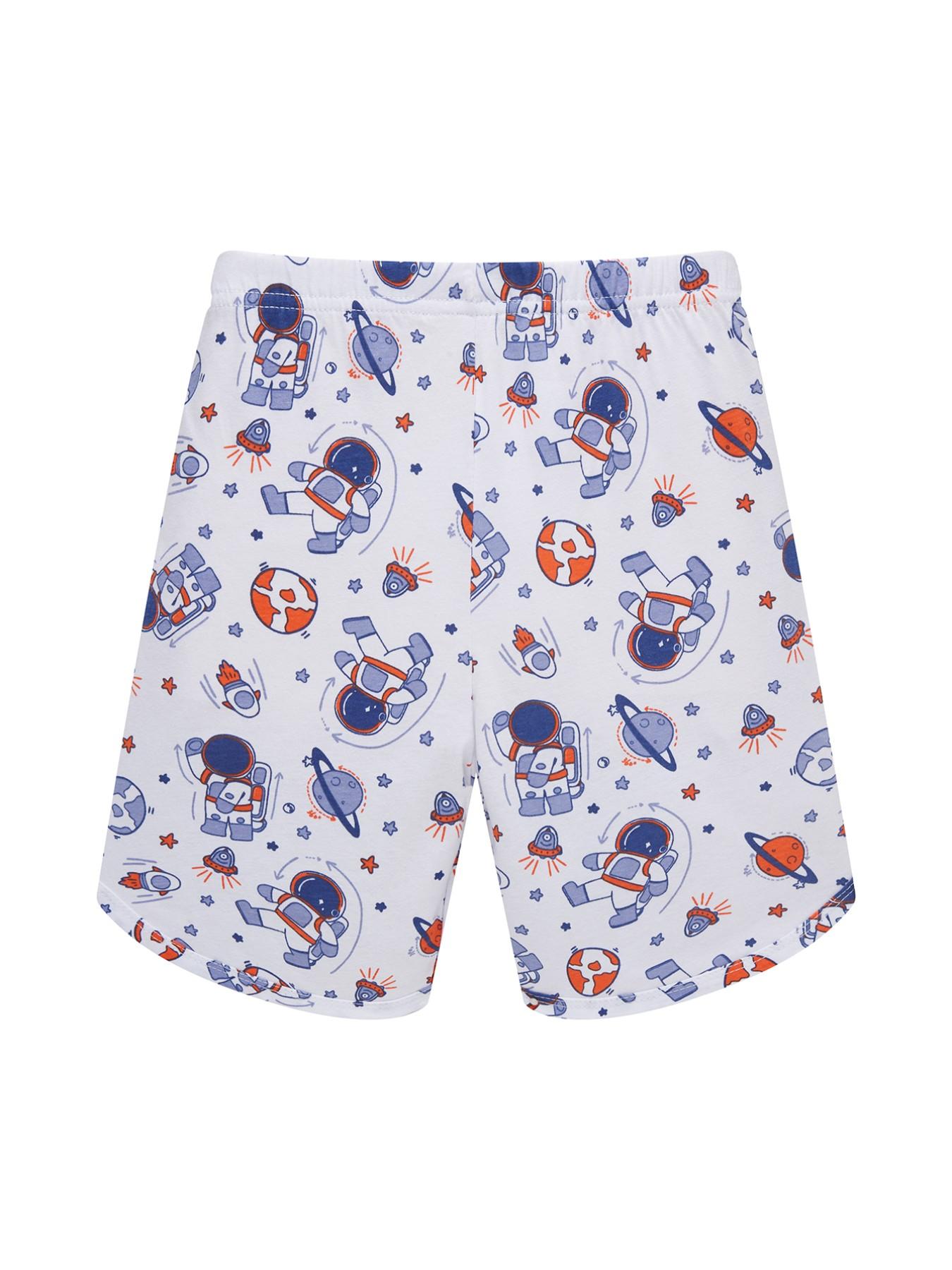 Boys' Cute Astronaut Space Print Pajama Set, Summer Breathable Soft Sleepwear, Short Sleeve Fitted Casual Pajamas