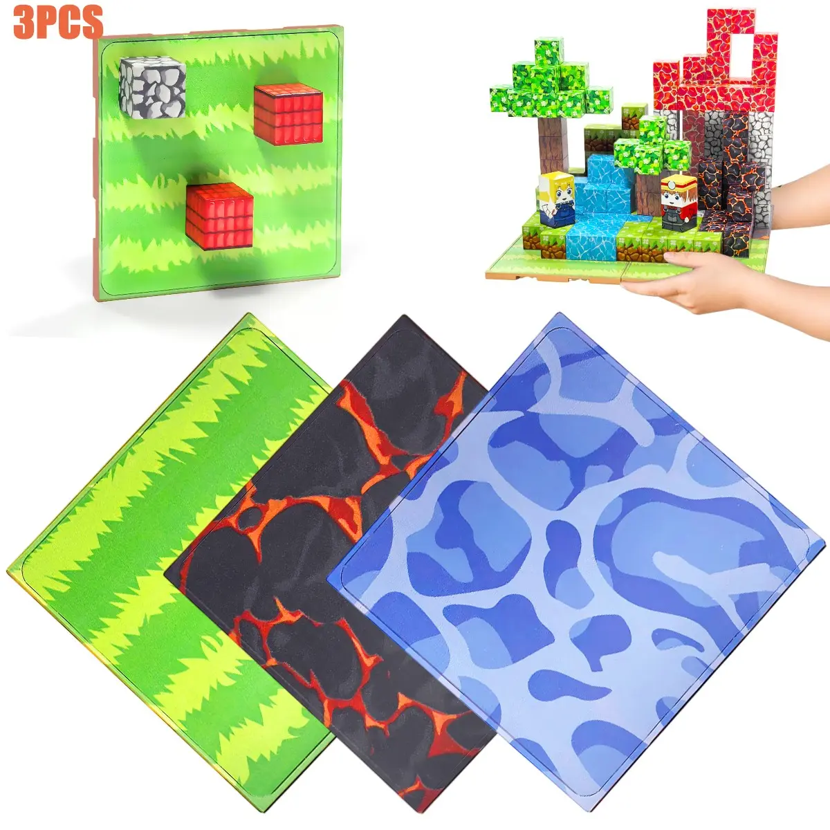 Magnetic Baseplate for Building Blocks, Pixel-Style Scene Board, Magnetic Building Base Board for Kids DIY Construction Play, Fun, Ideal Birthday, Christmas & Easter Gift