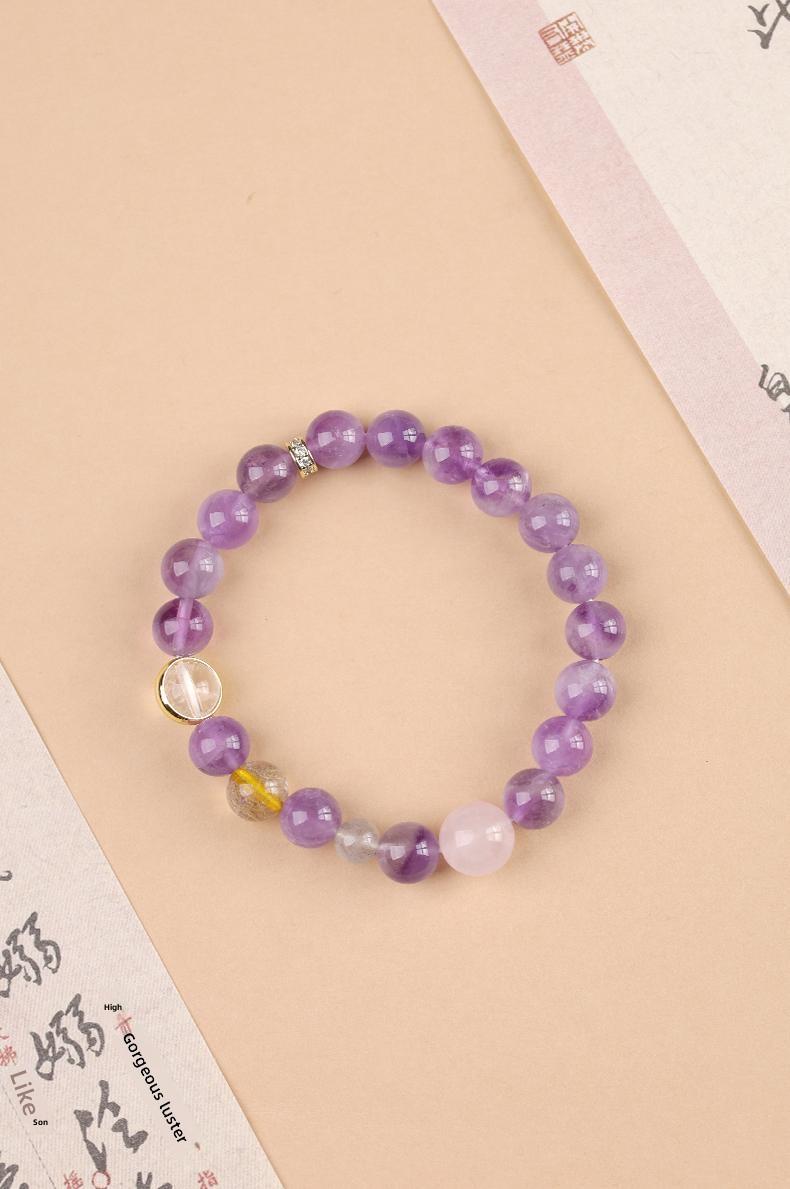 [Academic Success] crystal bracelet, amethyst rose quartz rutilated quartz moonstone white crystal, unisex, daily wear gift, natural stone, wisdom luck peace symbol