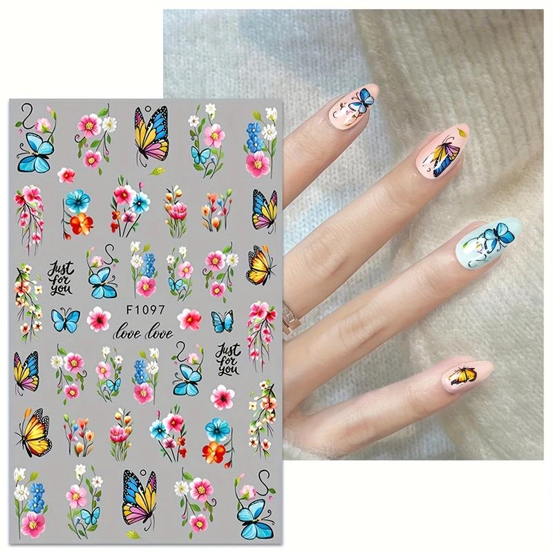 Women DIY Nail Art Decoration Accessories, Self-Adhesive Rose Butterfly Flower Cluster Nails, Spring Summer Seasonal Design