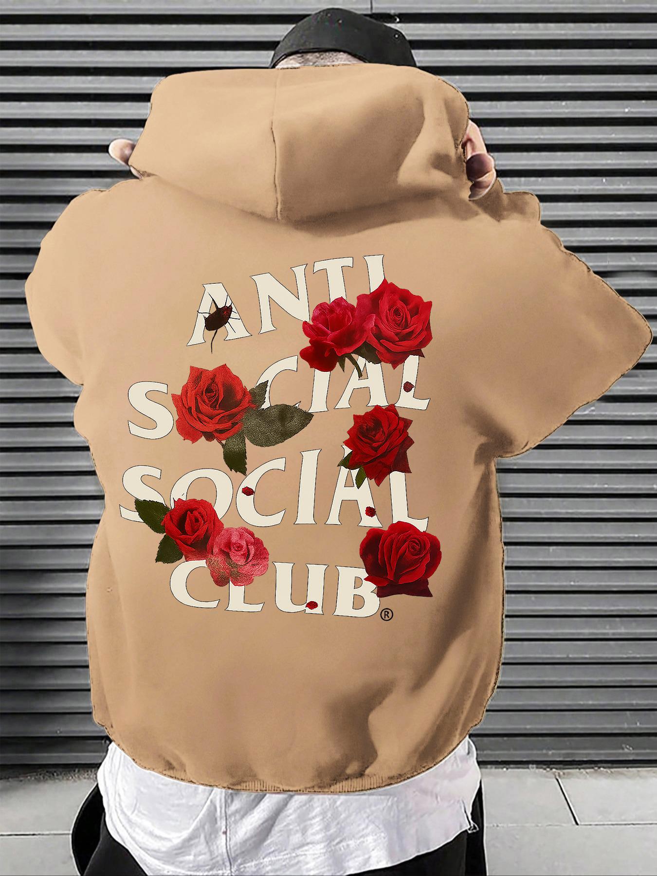 Men's Anti Social Social Club Print Hoodie, Long Sleeve Casual Fashion Sweatshirt, Kangaroo Pocket & Drawstring, Streetwear Gift