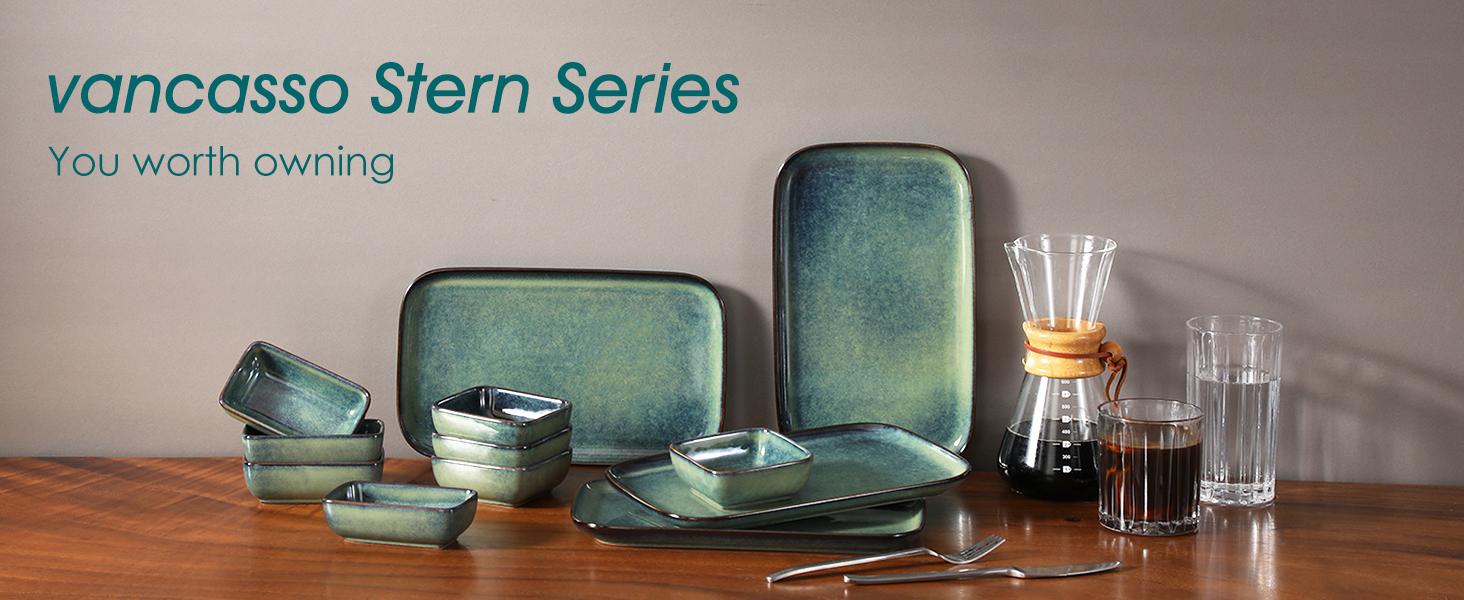 Stern Serving Platters Set of 4, 11 Inches Rectangular Serving, Green Serving Trays for Entertaining
