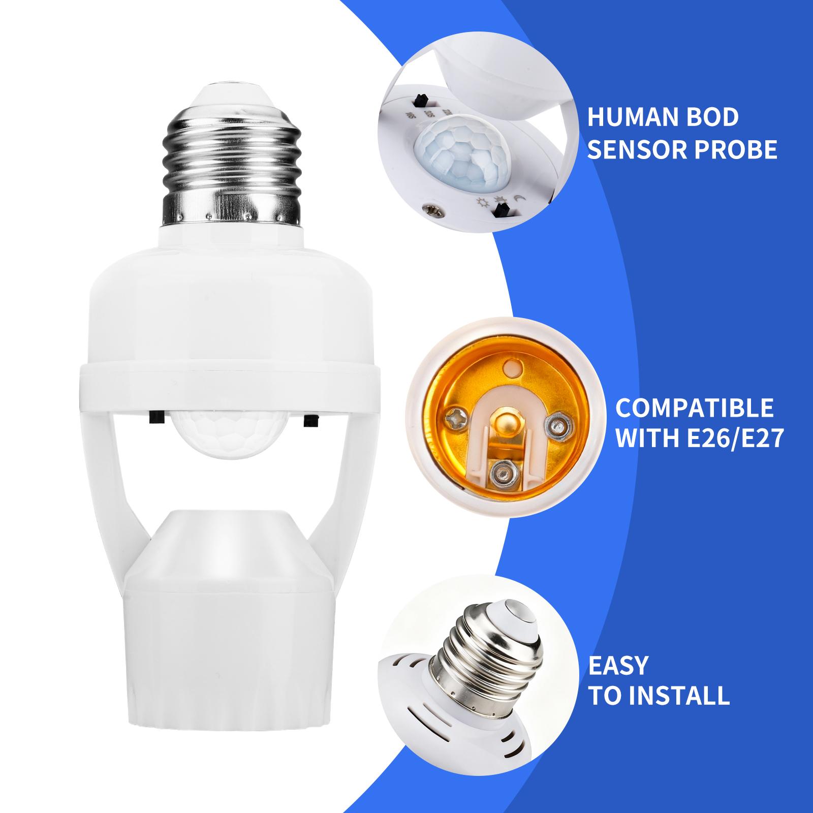 (2-Pack) Smart E27 Motion Sensor Light Socket | 360° Motion Detection, Energy Saving, No Drilling Required