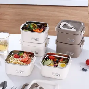 304 Stainless Steel Lunch Box Square Airtight Food Container Leakproof Bento Box for Office Workers Portable Microwave Safe Meal Storage