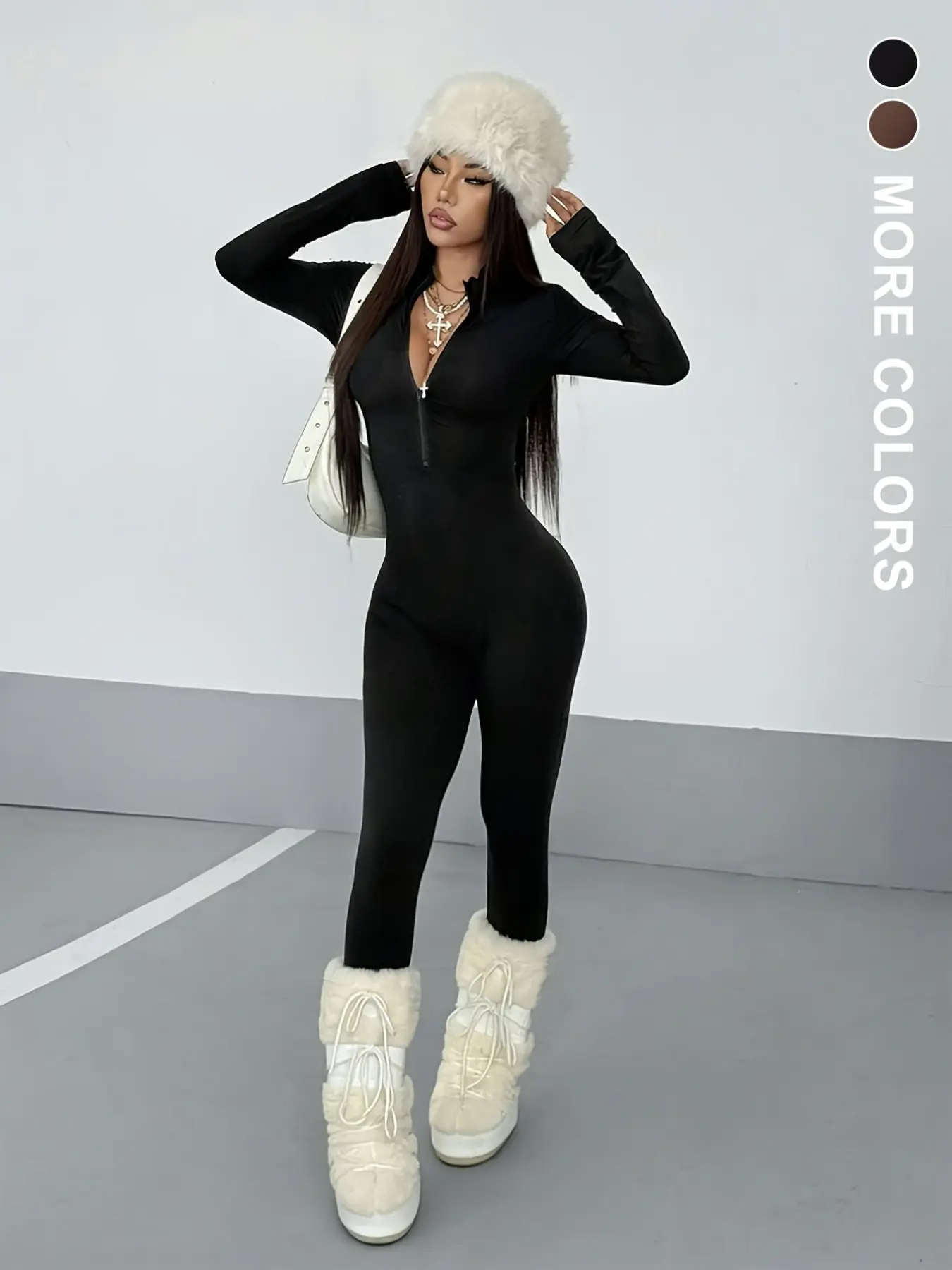 【Black Friday】Women's Spring Autumn Street Style Solid Color Long Sleeve Half Zip Jumpsuit, Modern Fashion Slim Fit Premium Fabric Pants