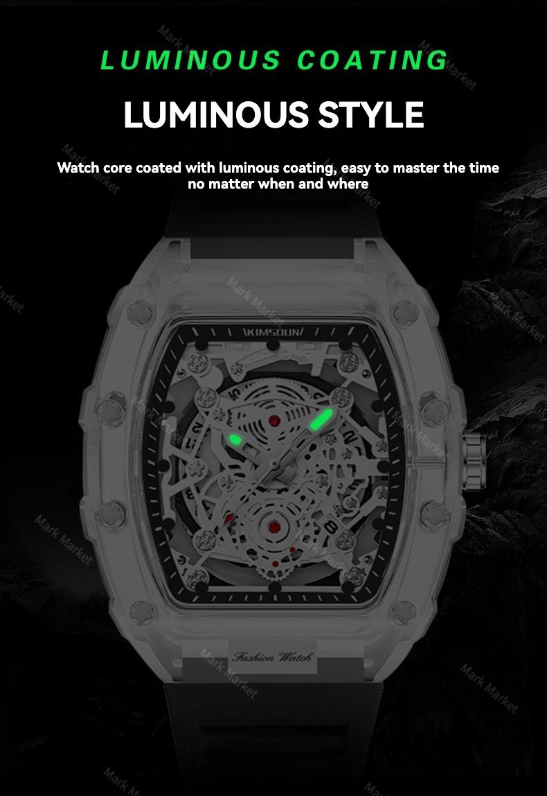 Black Men's Luxury Barrel-shaped Transparent Waterproof Quartz Watch for Outdoor, Back to School, Parties, Daily & Fall. Ideal Birthday, Gift with Box.
