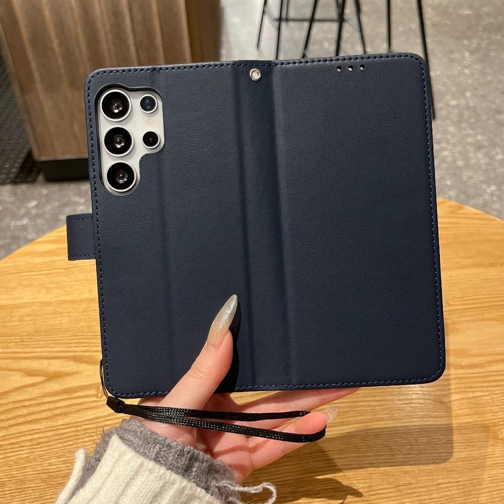 Matte PU Leather Flip Case for Samsung Galaxy – 2-in-1 Magnetic Cover w/ 3 Card Slots + Wallet, Stand Function, Anti-Drop, Lanyard | 5 Colors | Fits S22 Ultra S23 FE S24 Plus S25 EDGE S26 Ultra