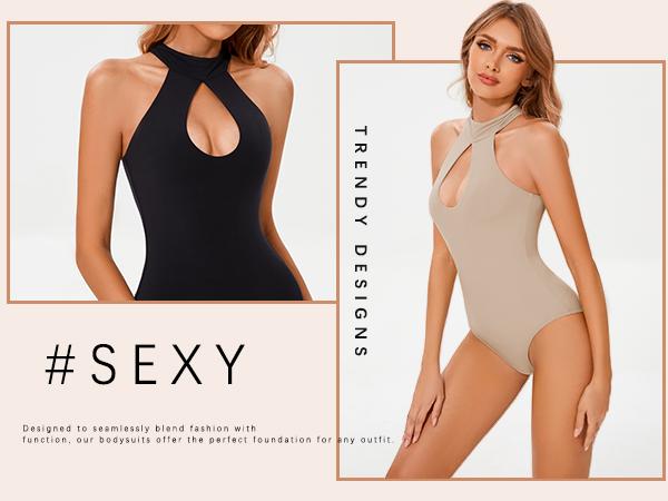 CHYRII Women's Sexy Sleeveless Cutout Bodysuit-Slim Fit Casual Going Out Outfit Womenswear