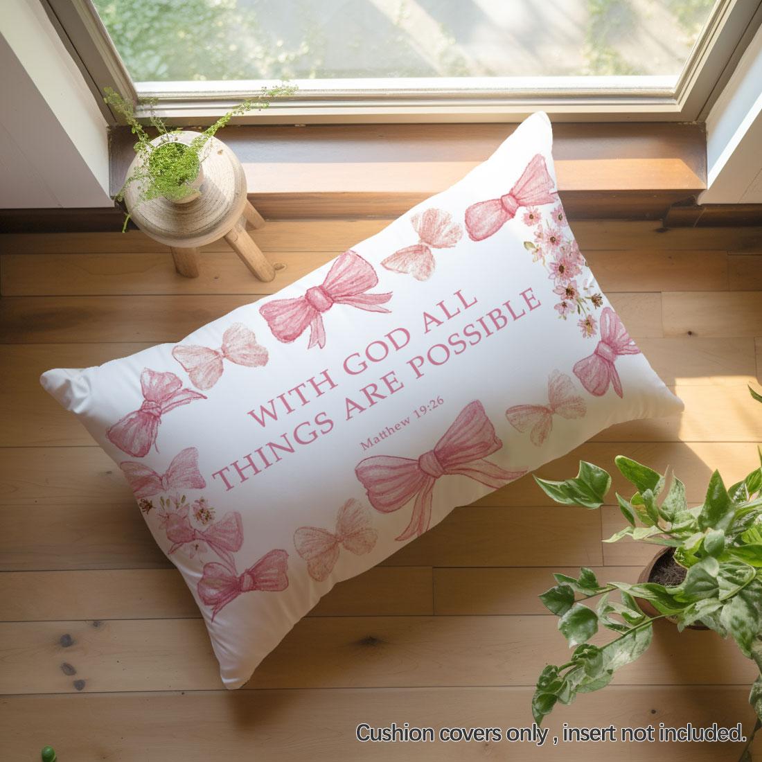 Bow Bible Text Pillow Cover, Single-Sided Print, Rectangular Home Decor Pillow Case for Living Room Bedroom, No Insert Included