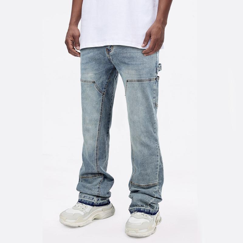 GINGTTO Men's Stacked Flared Jeans Relaxed Bootcut Patchwork Streetwear Straight Leg Stretch Denim Pants