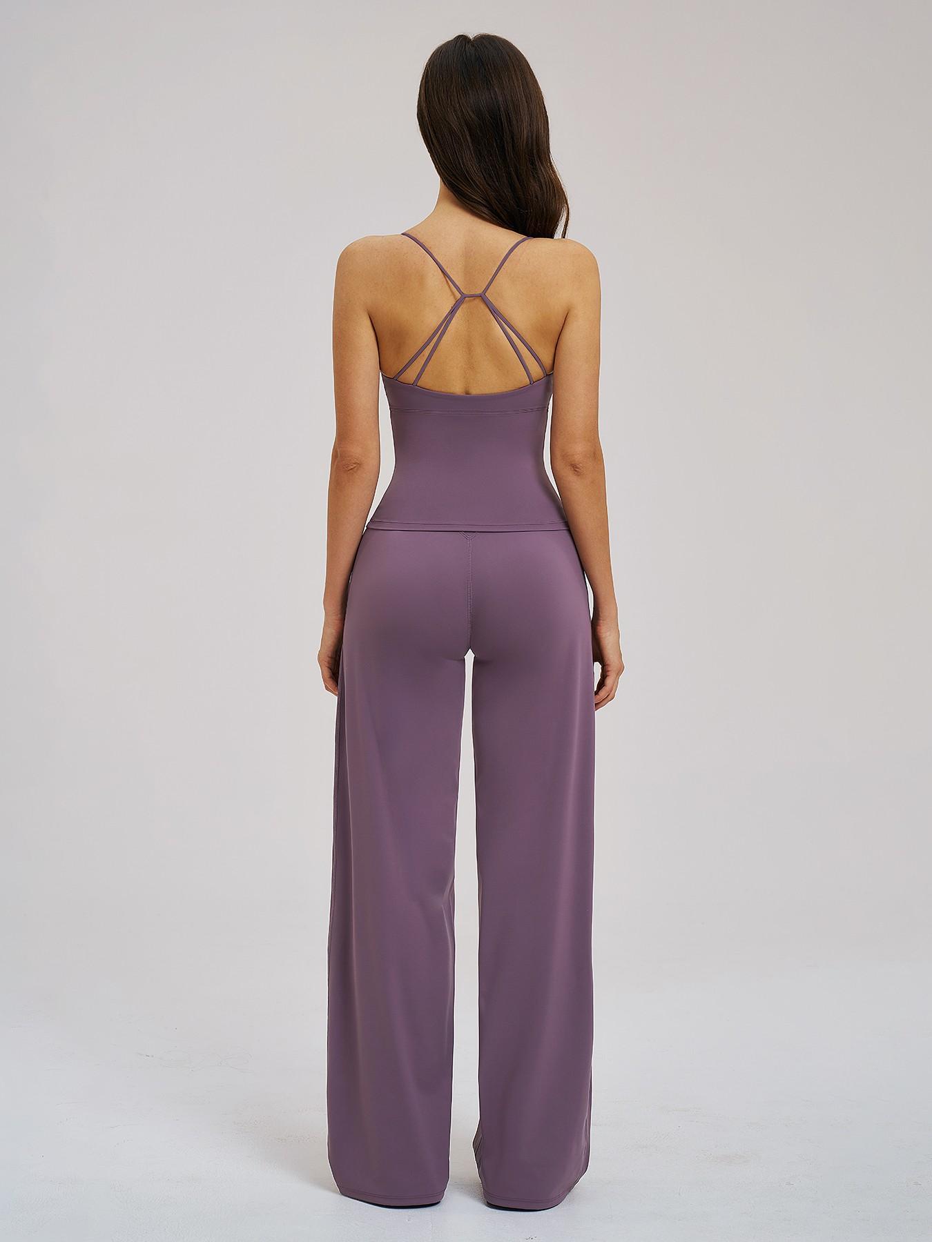 Cross-Border Brushed Sportswear Set, Running Workout Suit, Wide-Leg Backless Casual, Outdoor Cycling Running Yoga Set, Comfortable and Stylish