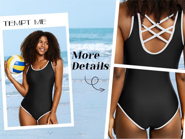 Tempt Me Athletic Women One Piece Swimsuits Sport Training Bathing Suits Slimming Criss Cross Teen Girls Swimwear