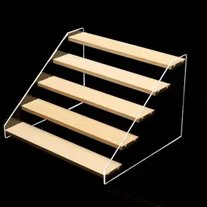 Acrylic Handheld Display Stand, 9.84 Inch Wooden Staircase Design, Desktop Organizer for Perfume Lipstick Jewelry Earrings Dolls, Display Risers Stand