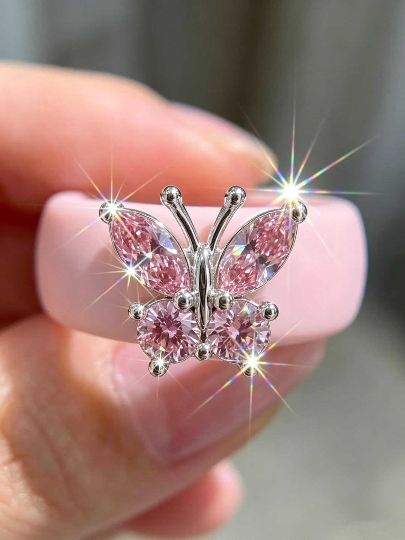 Elegant Butterfly Zircon Silicone Ring for Women, Fashion Promise Ring, Romantic Gift for Best Friends, Perfect Mother's Day Present, High-Quality Luxury Jewelry