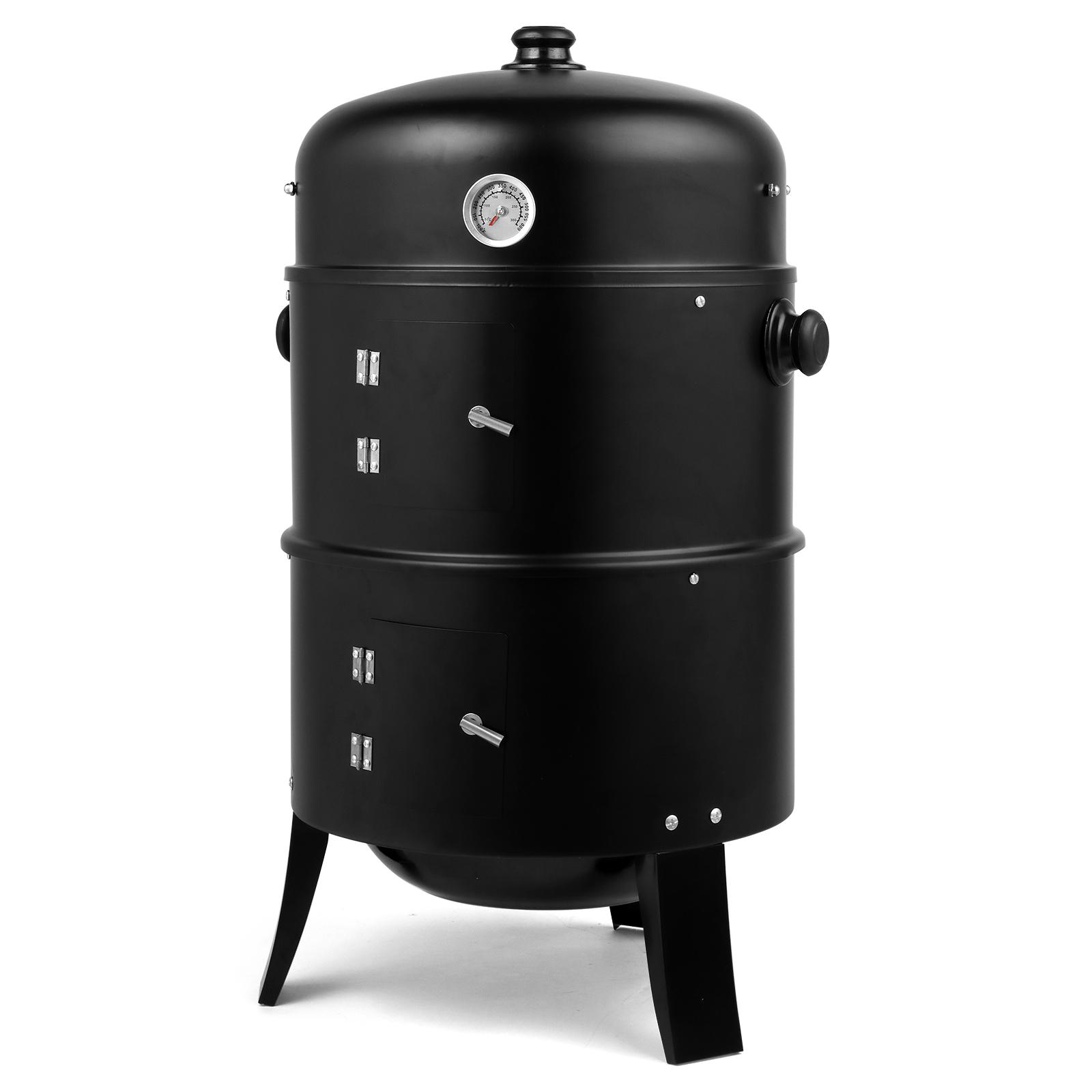 Smoker Carbon Grill, Portable Charcoal BBQ Barrel Grill with Thermometer, Iron Spray Adjustable Vent, for Camping, Backyard, Beach Parties