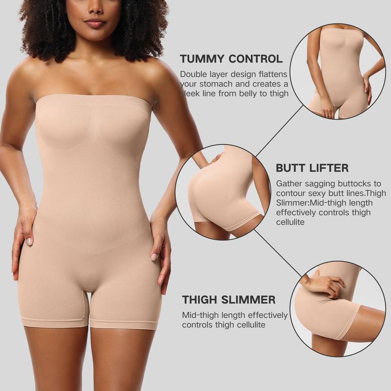 Strapless Shorts Bodysuit Shapewear for Women Tummy Control Seamless Sculpt Body Shaper