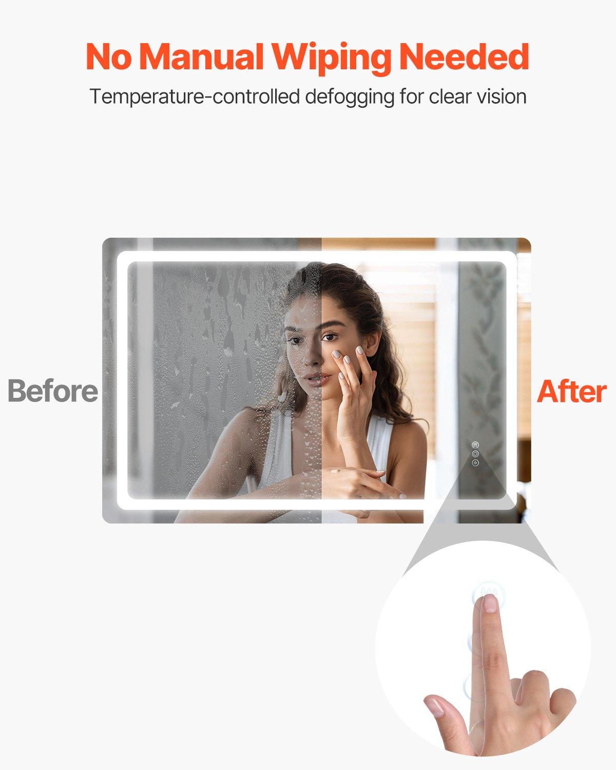 VEVOR LED Bathroom Mirror, 32" x 48" LED Bathroom Vanity Mirror with Frontlit and Backlit, Anti-Fog Memory Mirror with Lights, Stepless 3 Colors Temperature Dimmable Bathroom Mirror, Wall Mounted