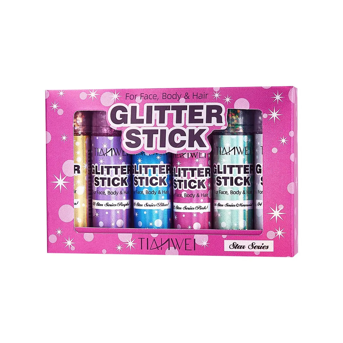 6 Colors Glitter Stick Set for Girls, Women & Kids | Face Body Hair Shimmer Glitter Gel, Quick Drying Sparkly Makeup, Pearlescent Glitter for Festival, Halloween and Rave Parties