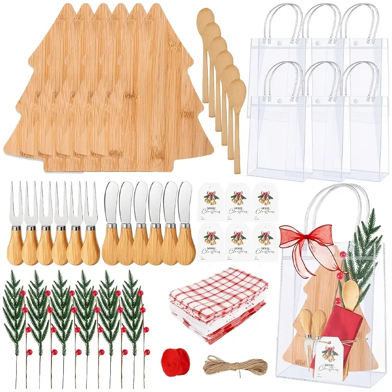 Bamboo Charcuterie Board Gift Kit,Including Mini Cheese Board, Tableware Set  For Christmas Party Favor, Guests Gift For Holiday Party,Housewarming,Christmas Decorations