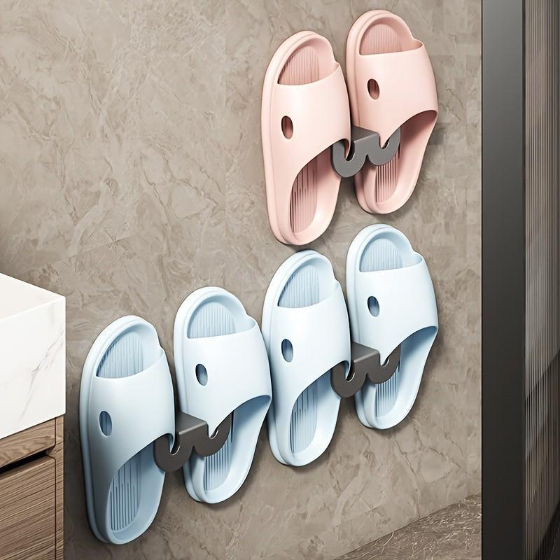 2-Pack Wall-Mounted Bathroom Shoe Rack & Slipper Organizer, Modern Metal Hooks, Easy Install, Space-Saving Storage Solution
