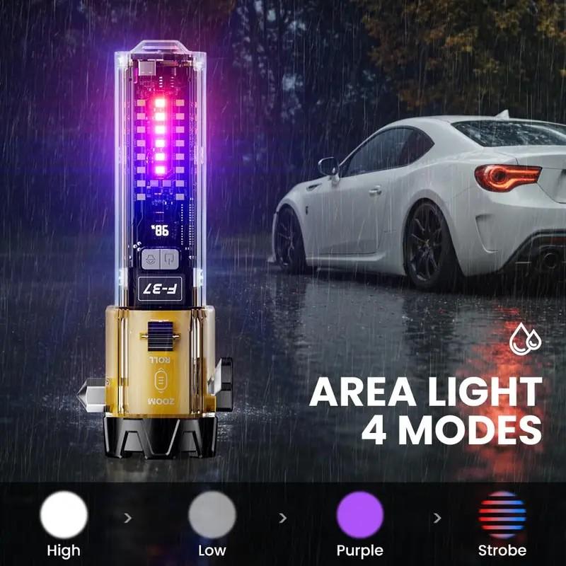 10 in 1 Rechargeable Multi-Function Laser Flashlight with High Lumen LED, Emergency Hammer with Window Breaker, Perfect for Car, Home, Outdoor Survival, and Personal Safety