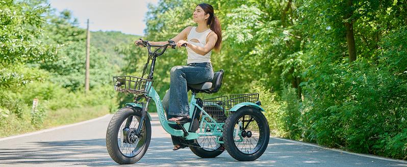 MOONCOOL Electric Tricycle for Adults, 20" x 4" Fat Tire Electric Trike, 48V 500W Motorized Electric Bicycle Bikes, 3 Wheels 7 Speed Ebike with Removable Battery, Aluminum Frame & Large Basket