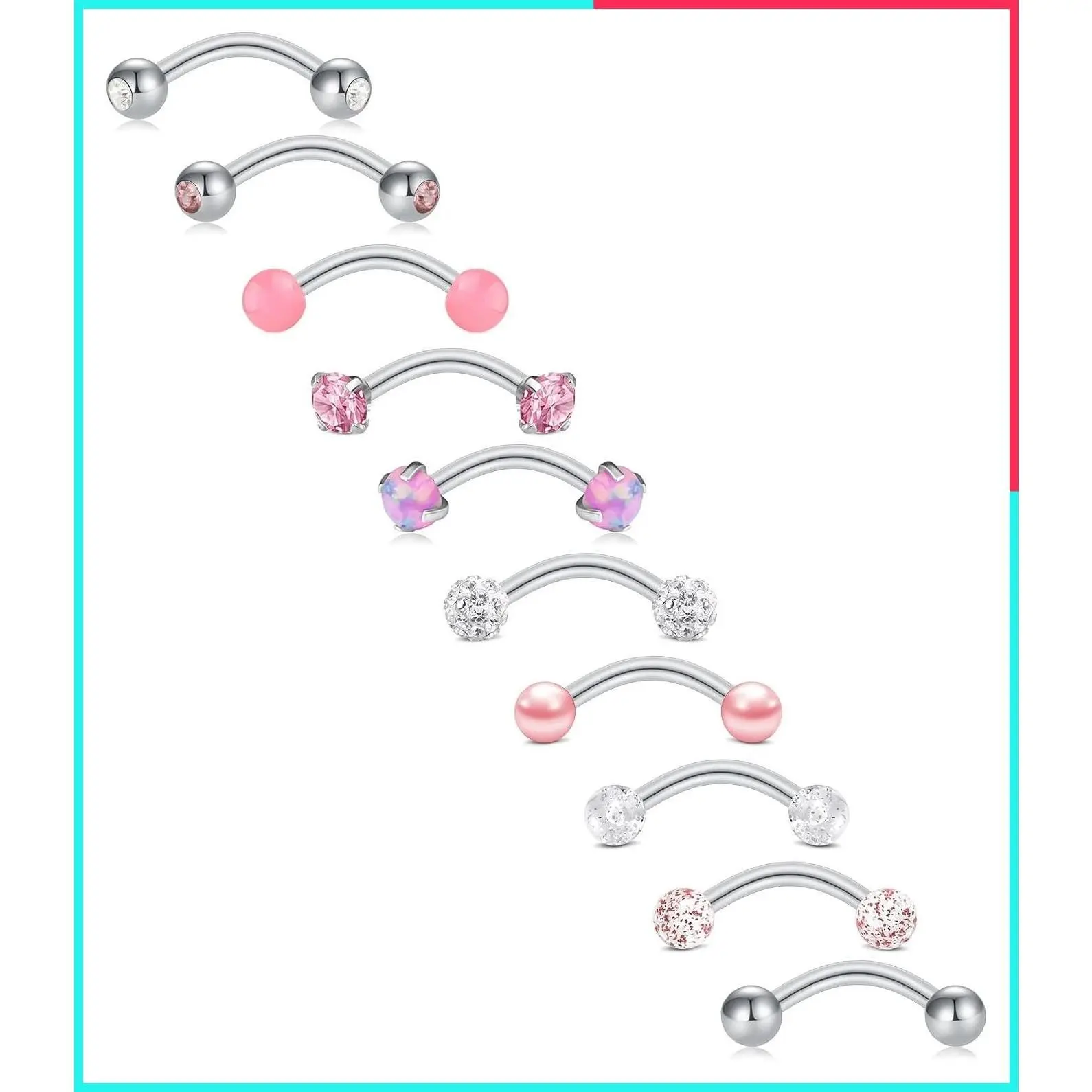 10PCS 16G Curved Barbell Ear Piercing Jewelry for Eyebrow, Rook, Vertical Labret, Lip, Helix, Conch, Daith, Small Belly Rings