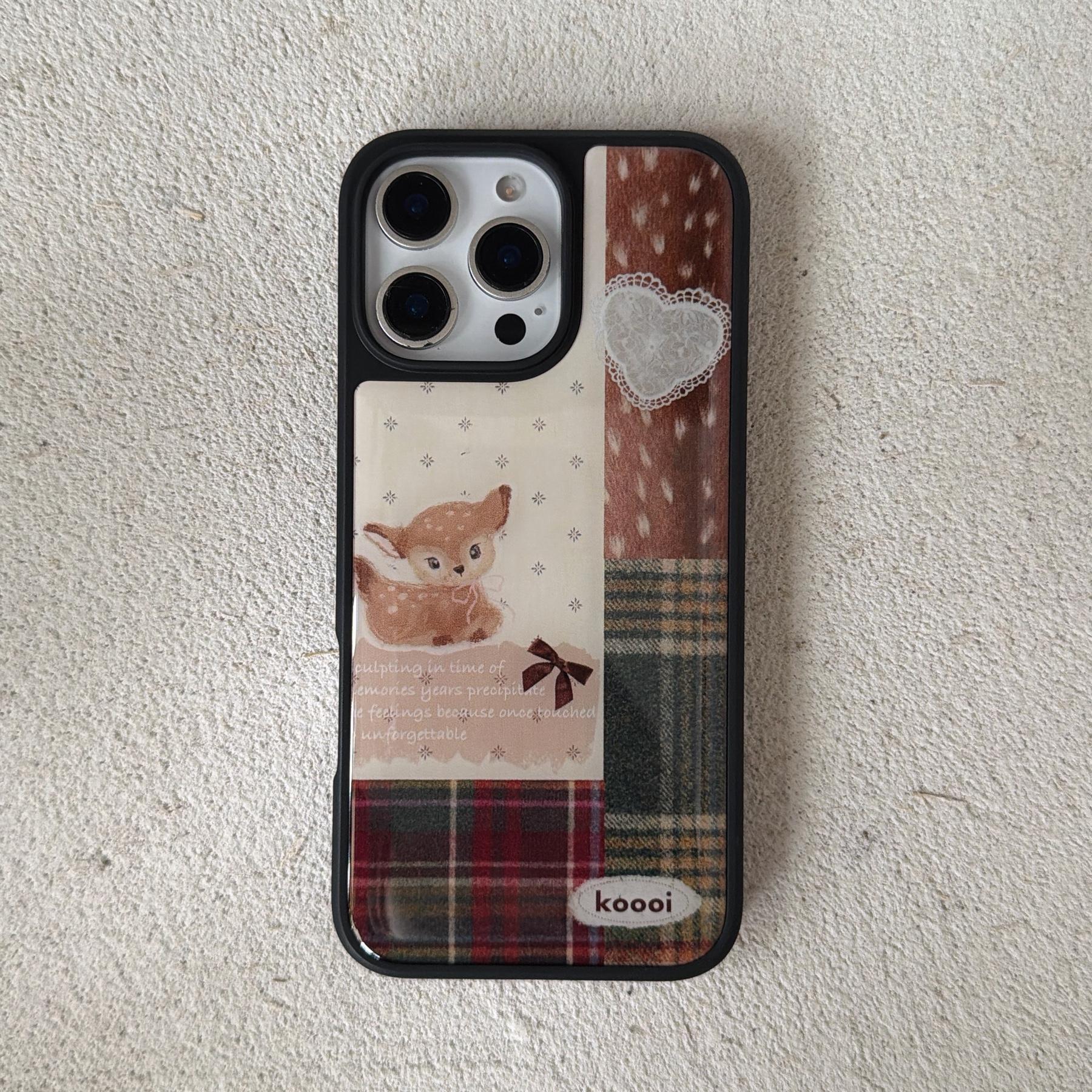 Creative Deer Patchwork Case for Apple iPhone 17 Pro Max, Fashionable Phone Cover, Border Grid Design, Stylish Mobile Protection