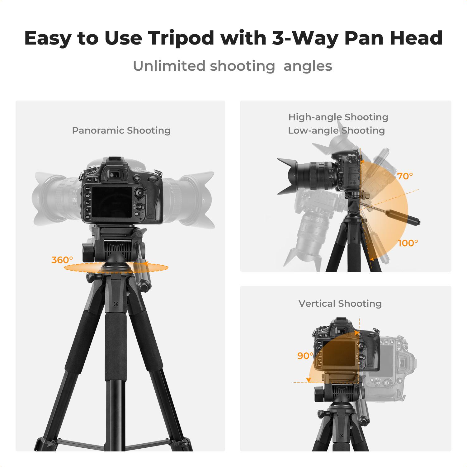 [K&F CONCEPT]K&F Concept Camera Tripod, 75" Lightweight Portable Travel Outdoor DSLR Tripods for Camera Phone Video Recording Tripod Stand, Cellphone Clip for Smartphone Live Streaming Vlog, Black, deskmount