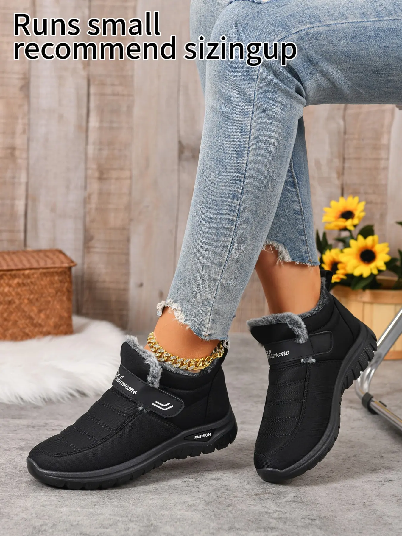 Women's New Lightweight Velcro Outdoor Snow Boots, Winter Fleece Lined Warm Snow Boots, Fashion Comfortable Plush Inner Short Boots, Round Toe Boots