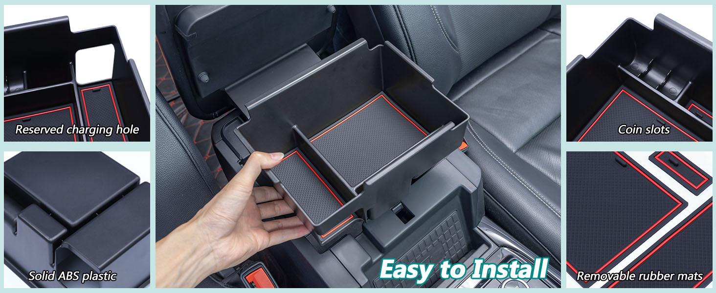 2020-2026 Ford Explorer Console Organizer Tray - Compatible with 2020+ Ford Explorer Deep Armrest Storage Box with Coin Holder & Non-Slip Mats, Red Interior 6th Gen Explorer Accessories