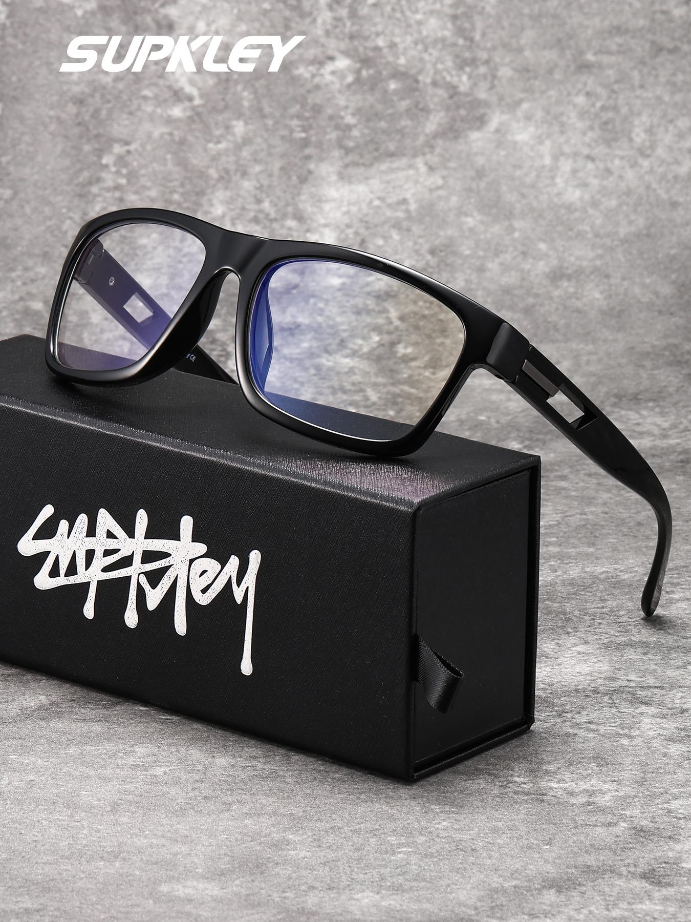 SUPKLEY Fashion Vacation Style Colorless Transparent Glasses PC Lens Rectangular Frame Anti-Slip Brand Packaging Ideal Gift Choice