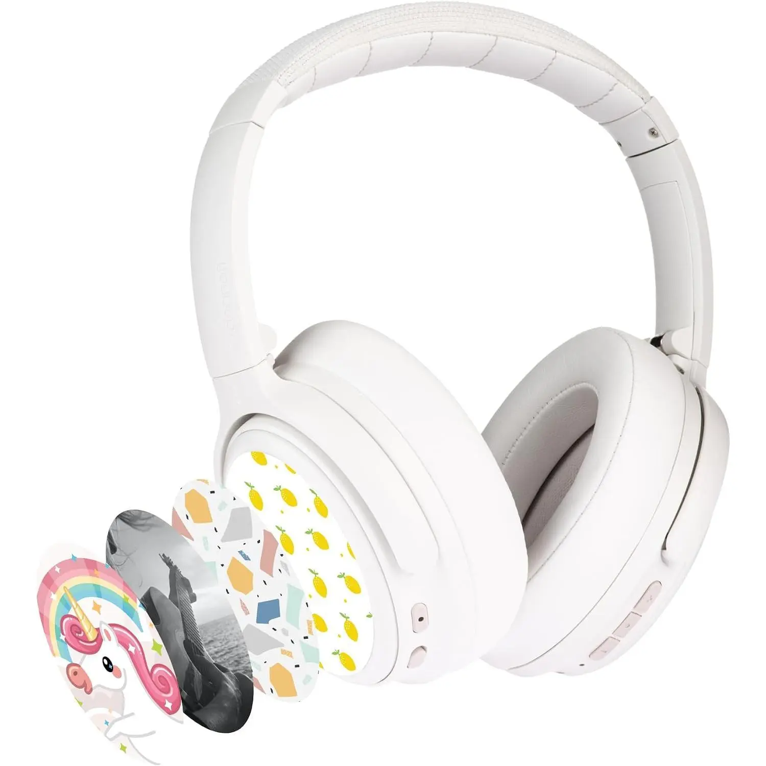 Cosmos Fun | Wired or Wireless Foldable ANC Bluetooth Headphones + Microphone - SafeAudio Volume-Limiting Options, for Toddlers to Young Adults (White)