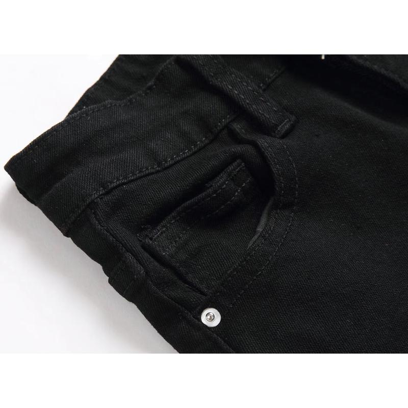 Boy's Embroidered Skinny Jeans Slim Fit Ripped Destroyed Distressed Fashion Denim Pants Black Jeans