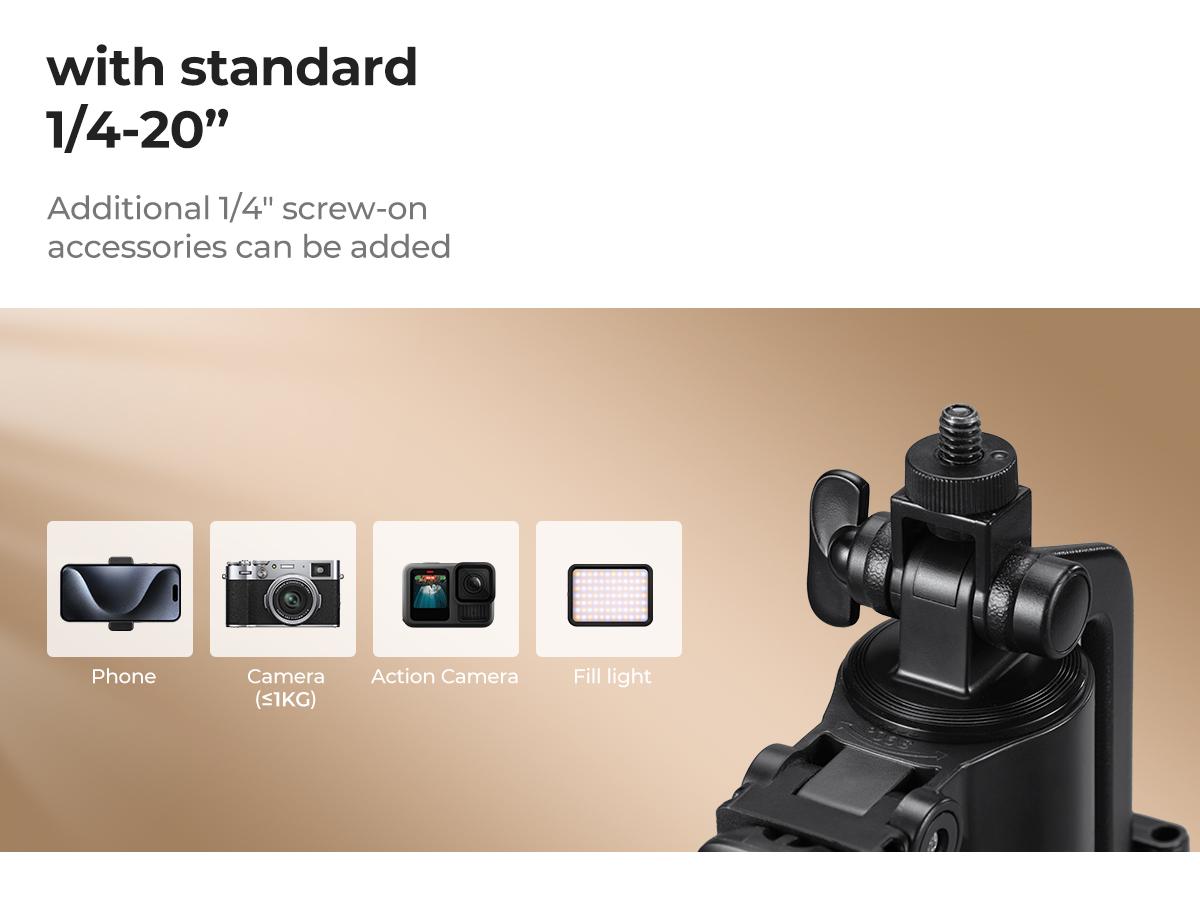 K&F CONCEPT Up to 71” Face Tracking Tripod Selfie Stick | 360° Rotation + Bluetooth Remote + Stand | 2 Fill Lights (Optional) | Black/White Textured (White Same as Black), for Travel/Live Streaming/Vloggers