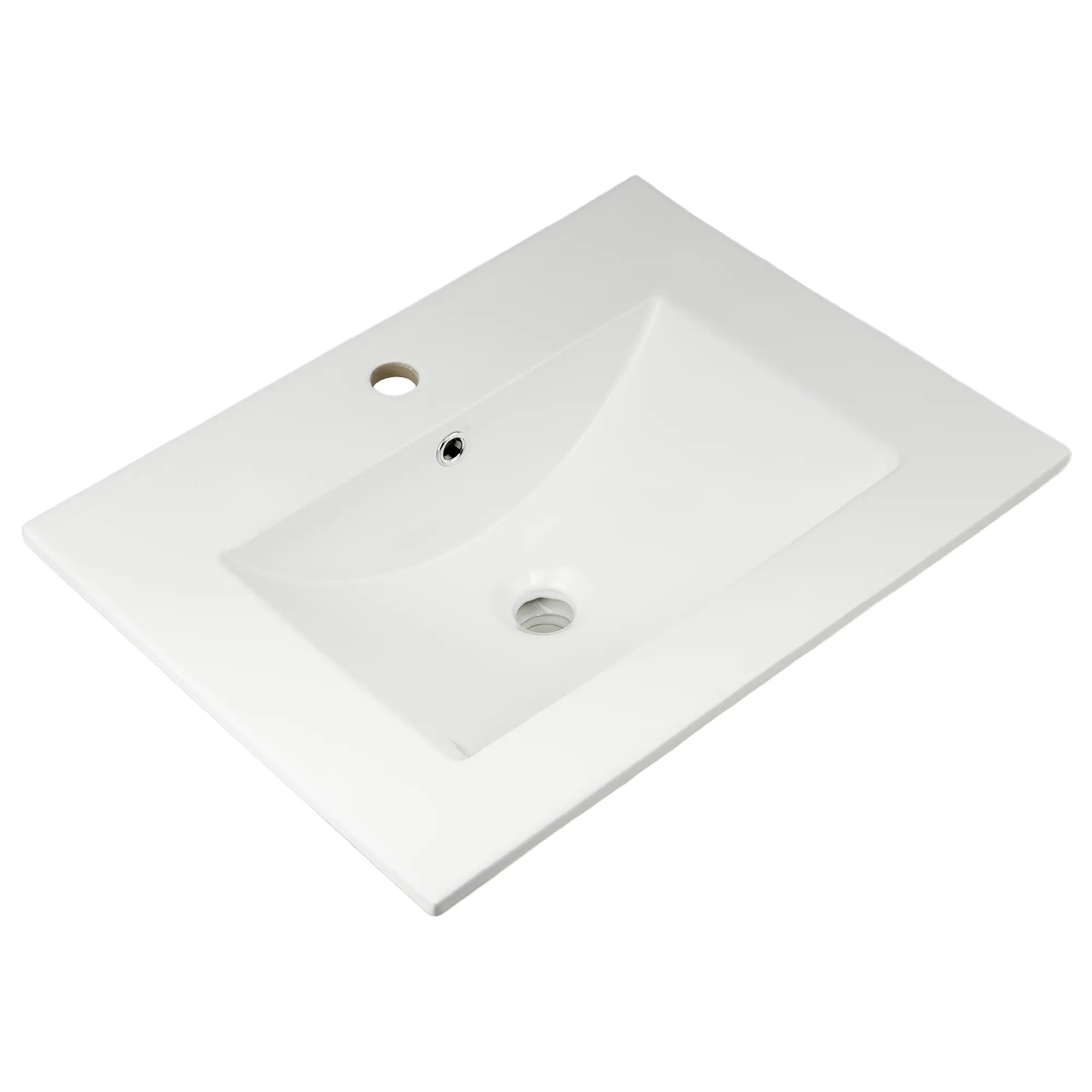 24" Rectangular Ceramic Drop-In Bathroom Basin, White Vanity Top Sink with Single Faucet Hole & Overflow, Porcelain Countertop Sink