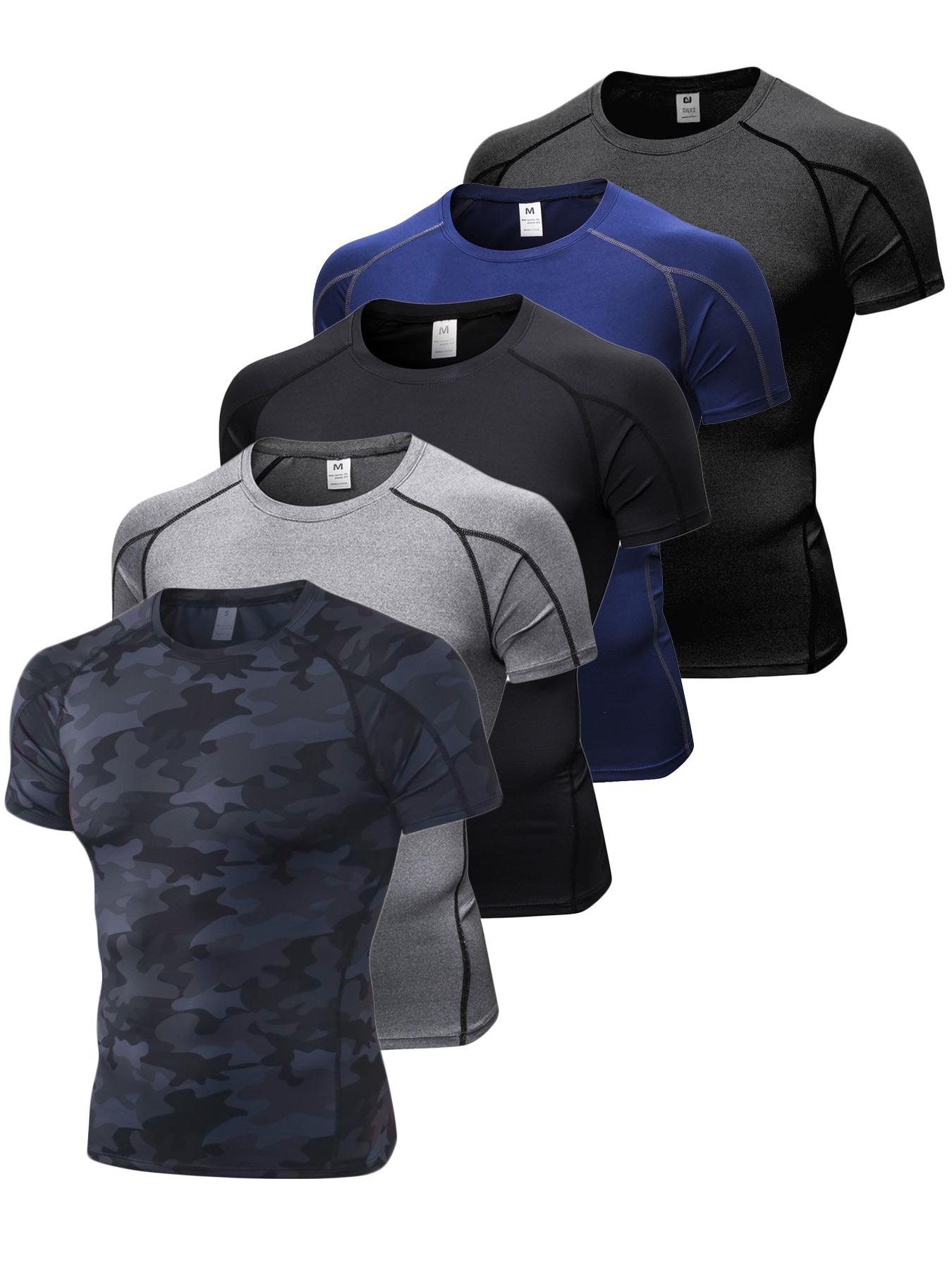 Men's Solid & Camo Print Raglan Sleeve Compression Shapewear Tee, Quick Drying Breathable Compression T-shirt, Men's Shapewear for All Seasons, Gym Tops