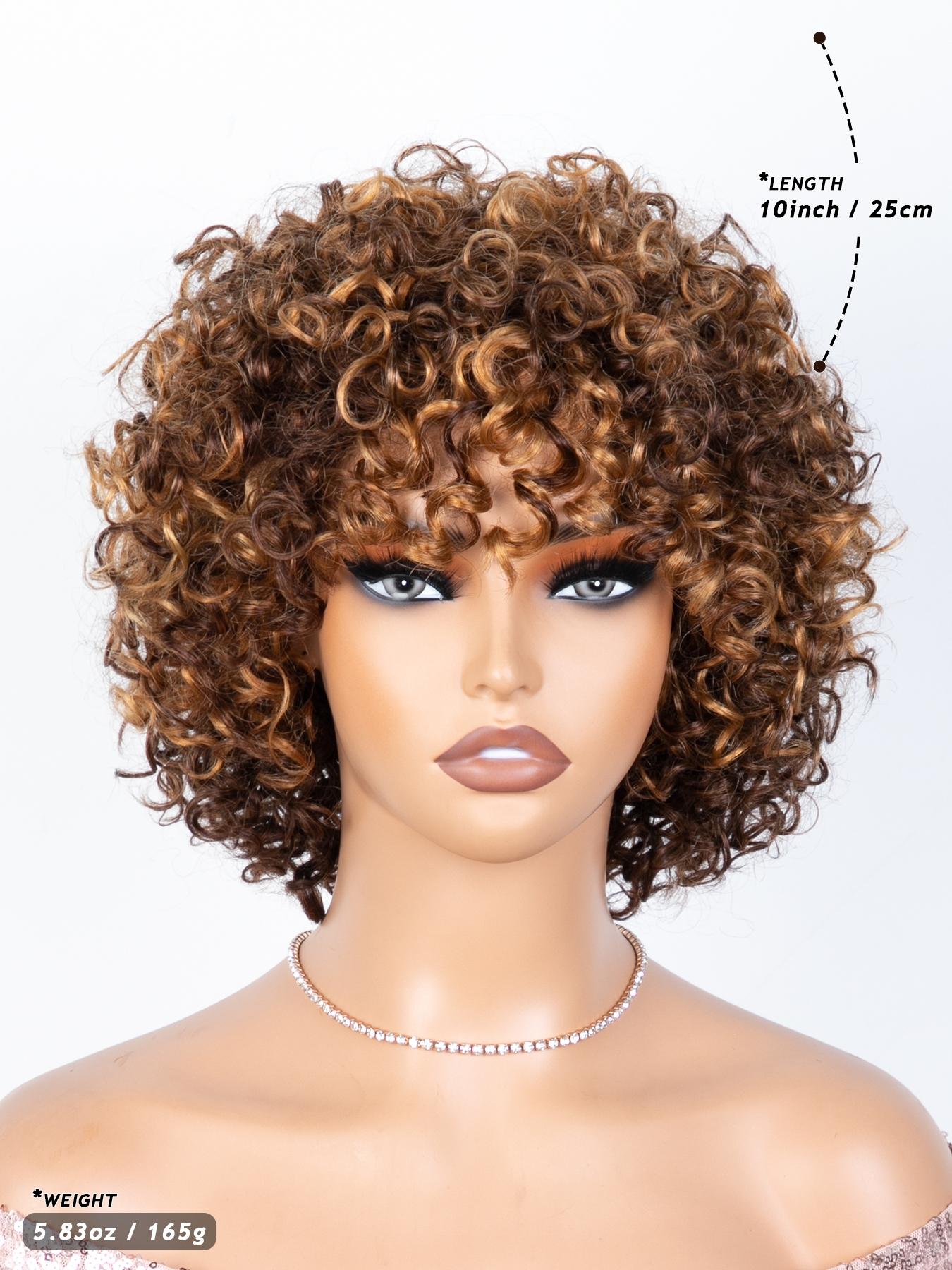 Heat Resistant Curly Wig with Bangs, Lightweight for Daily Wear NISEFECTO Short Curly Wavy Bob Wig Black Mixed Brown with  main image 3