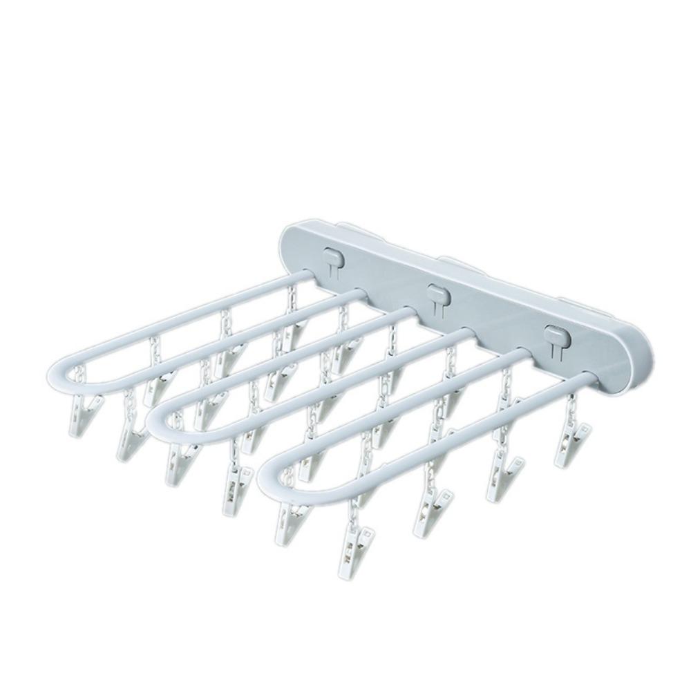 Folding Clothes Drying Rack - Wall-mounted Clothes Hanger with Clips, Space-saving Vertical Drying System, Suitable for Indoor / Balcony / Shower Room Use.