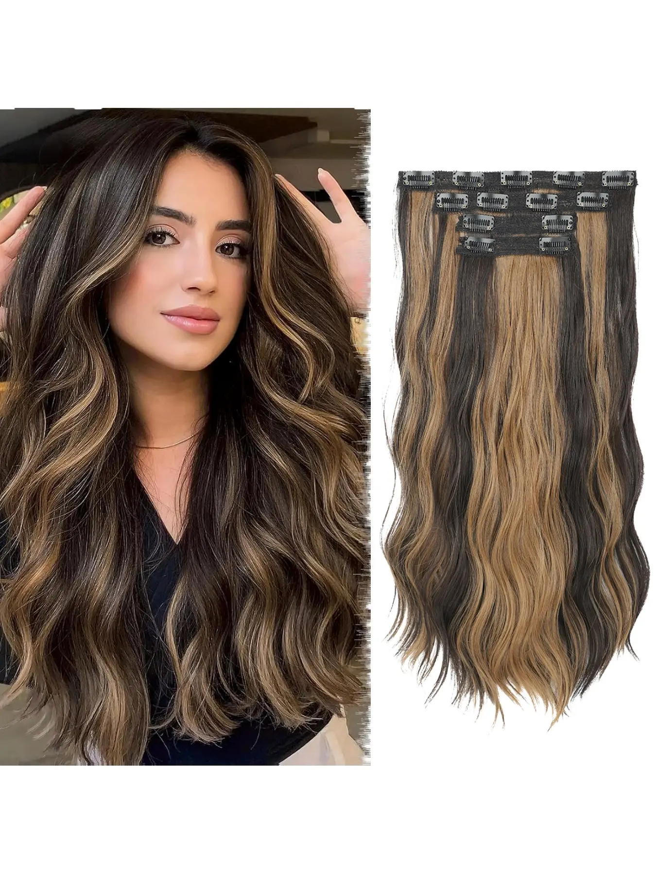 Synthetic Clip in Hair Extensions 20 Inch 4PCS  Long Hair Extensions Clip Ins Soft Thick Volumizing And Lengthening Hair Extensions For A Natural Synthetic Wavy Hair Piece for Women
